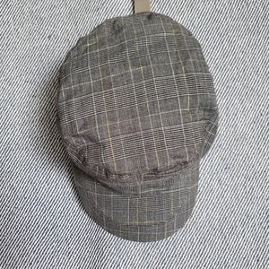 Military Hat - Fine Grey Plaid - Cotton-Lined - Size 57 cm - EUC